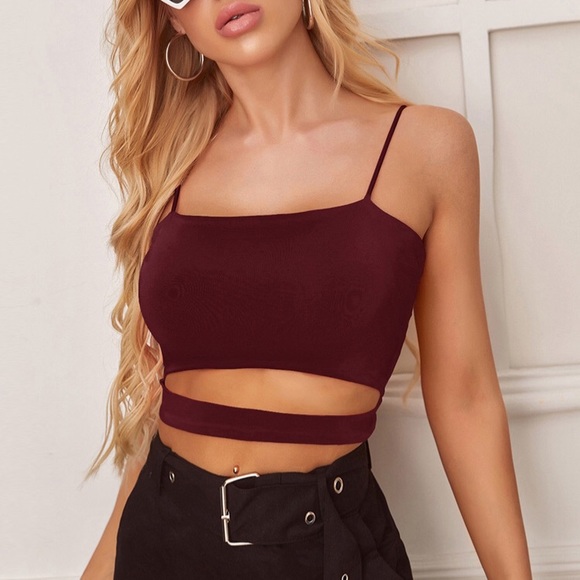 SHEIN Tops - ❌SOLD❌NWOT Maroon cutout crop top
